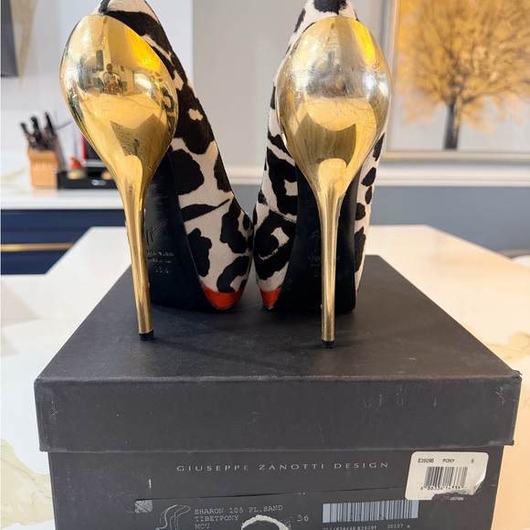 Giuseppe Zanotti Gold and Black Patterned Heels Well Loved